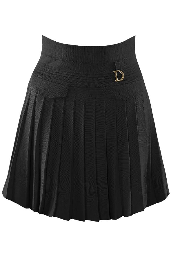 Banded Waist Pleated Skirt Black