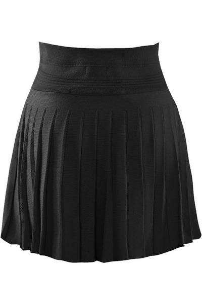 Banded Waist Pleated Skirt Black