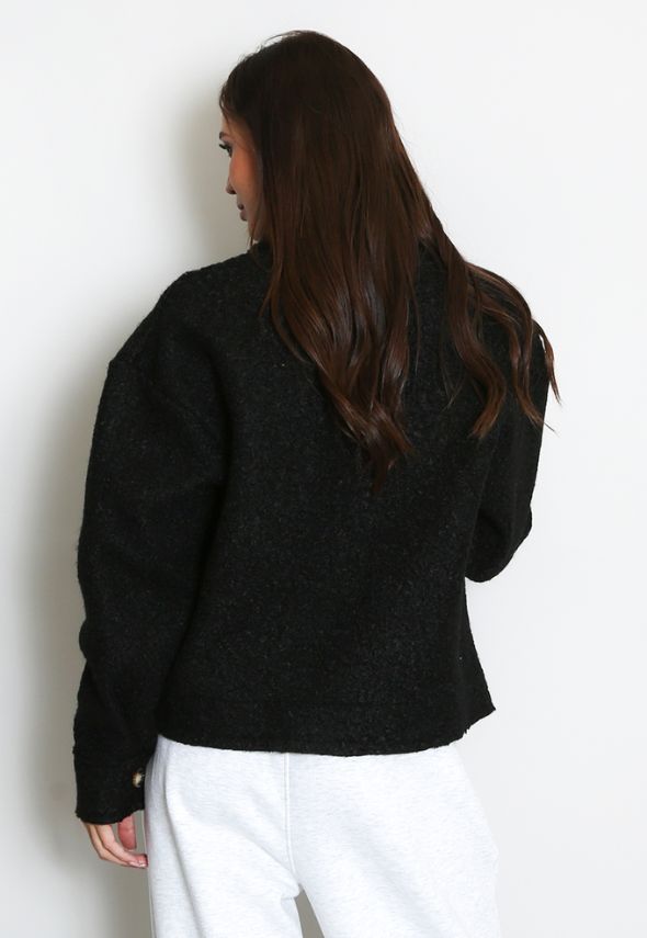 Fleece Jacket With Oversized Pockets Black