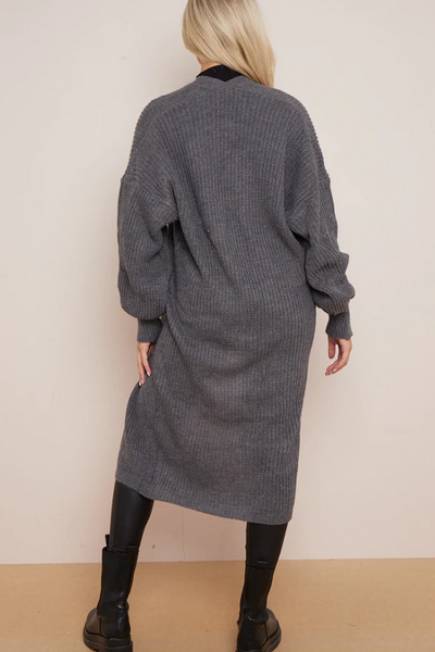 Oversize Longline Knitted Cardigan Dark Grey