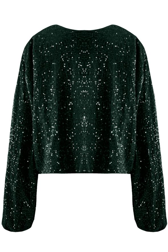 Collarless Sequin Bomber Jacket Green