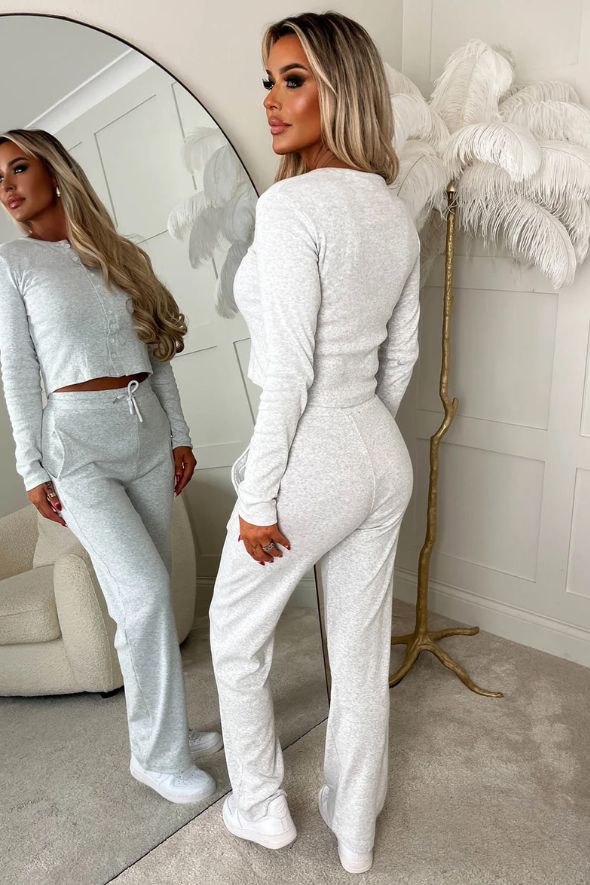 Marl Grey Ribbed Long Sleeve Co-ord Set