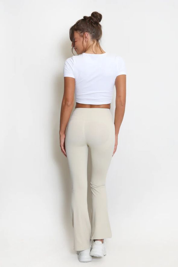 Elasticated Waist Flare Trouser - Beige