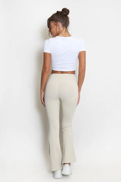 Elasticated Waist Flare Trouser - Beige