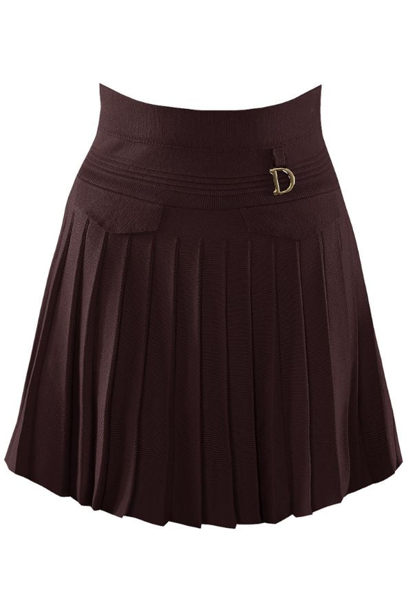 Banded Waist Pleated Skirt Brown