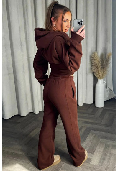 Corset Hoodie And Joggers Tracksuit Co Ord Set Brown