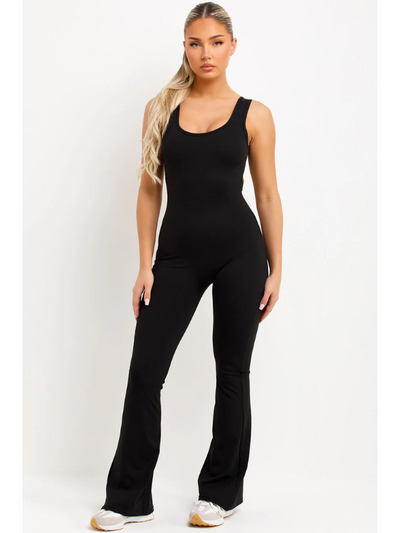 Skinny Flare Leg Jumpsuit Black