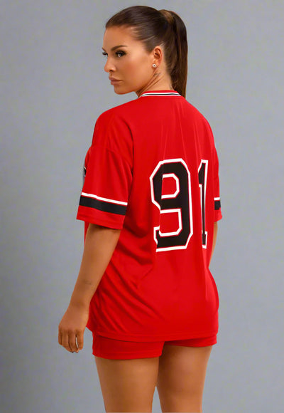 Football Jersey T Shirt And Shorts Co Ord Set With Los Angeles Print Red