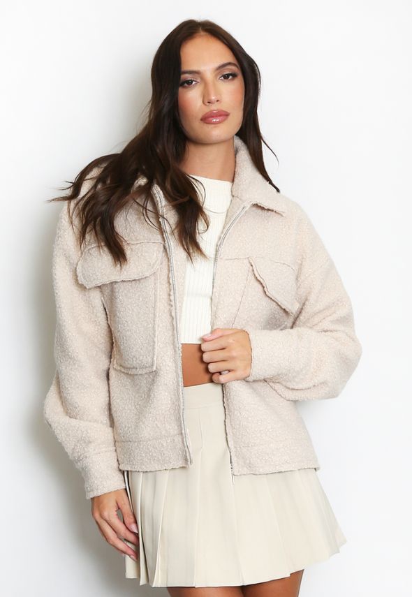 Fleece Jacket With Oversized Pockets Ecru