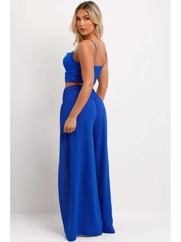 Wide Leg Trouser With Side Split And Top Set Royal Blue