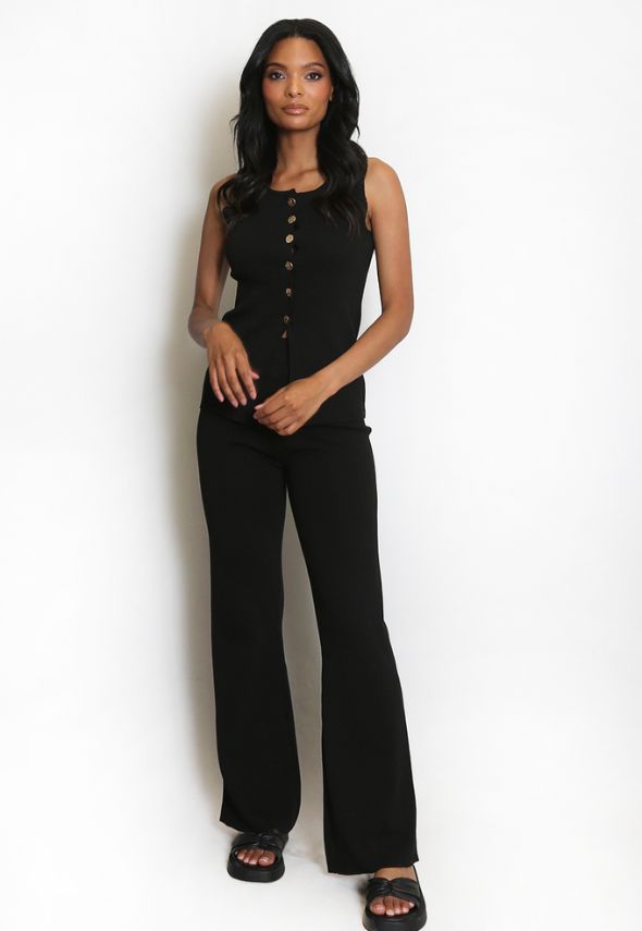Knit Waistcoat & Flare Trousers Set Black