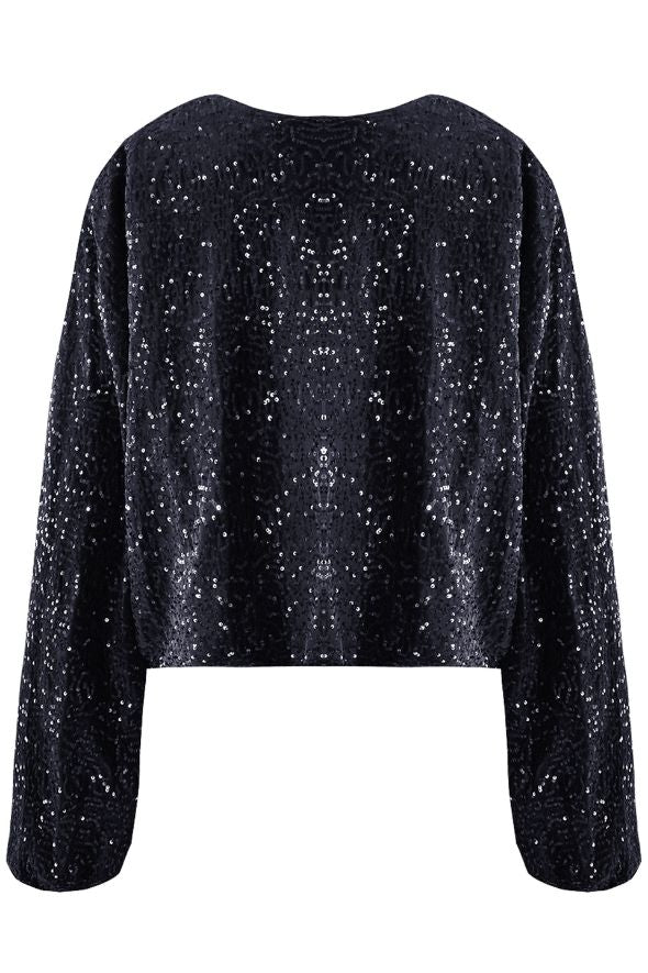 Collarless Sequin Bomber Jacket Navy