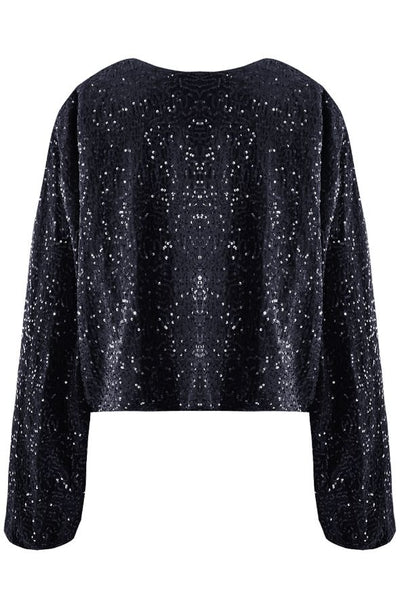 Collarless Sequin Bomber Jacket Navy