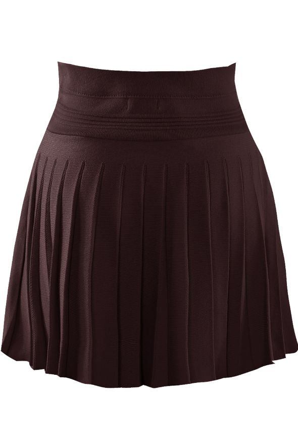 Banded Waist Pleated Skirt Brown