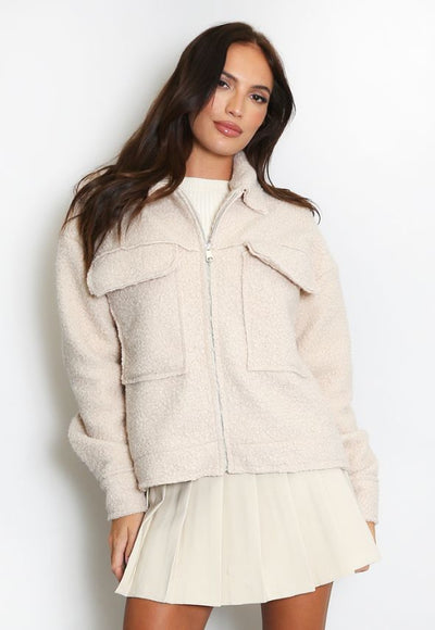 Fleece Jacket With Oversized Pockets Ecru