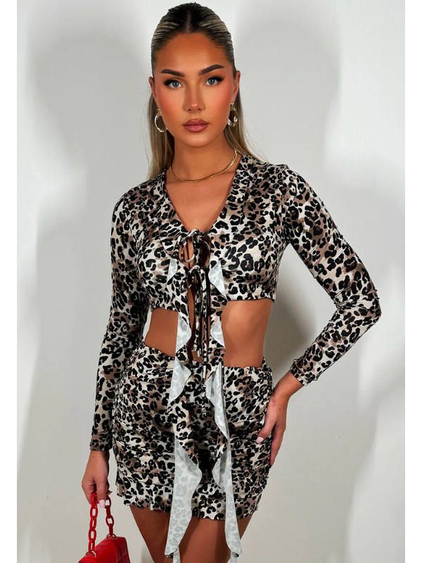 Skirt And Top Set Festival Outfit With Frill Detail Leopard Print