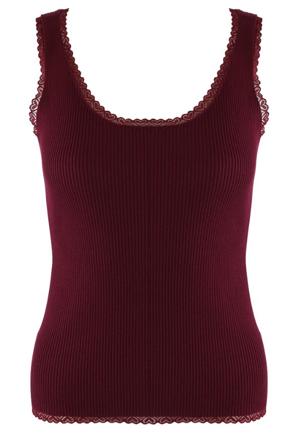 Fine Knit Vest With Heart Lace Burgundy