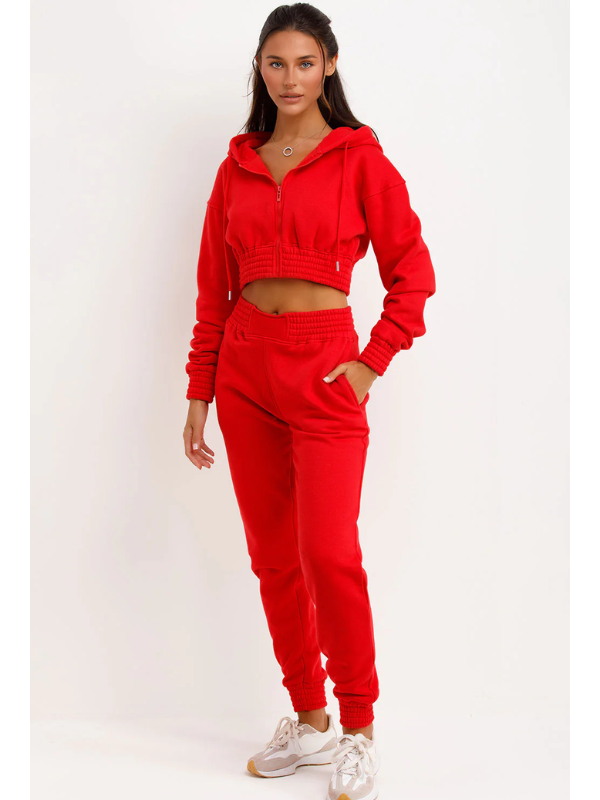 Tracksuit With Zip Front Cropped Red