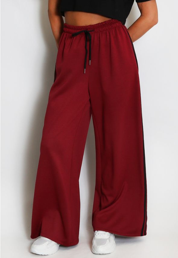 Side Stripe Wide Leg Trouser Wine