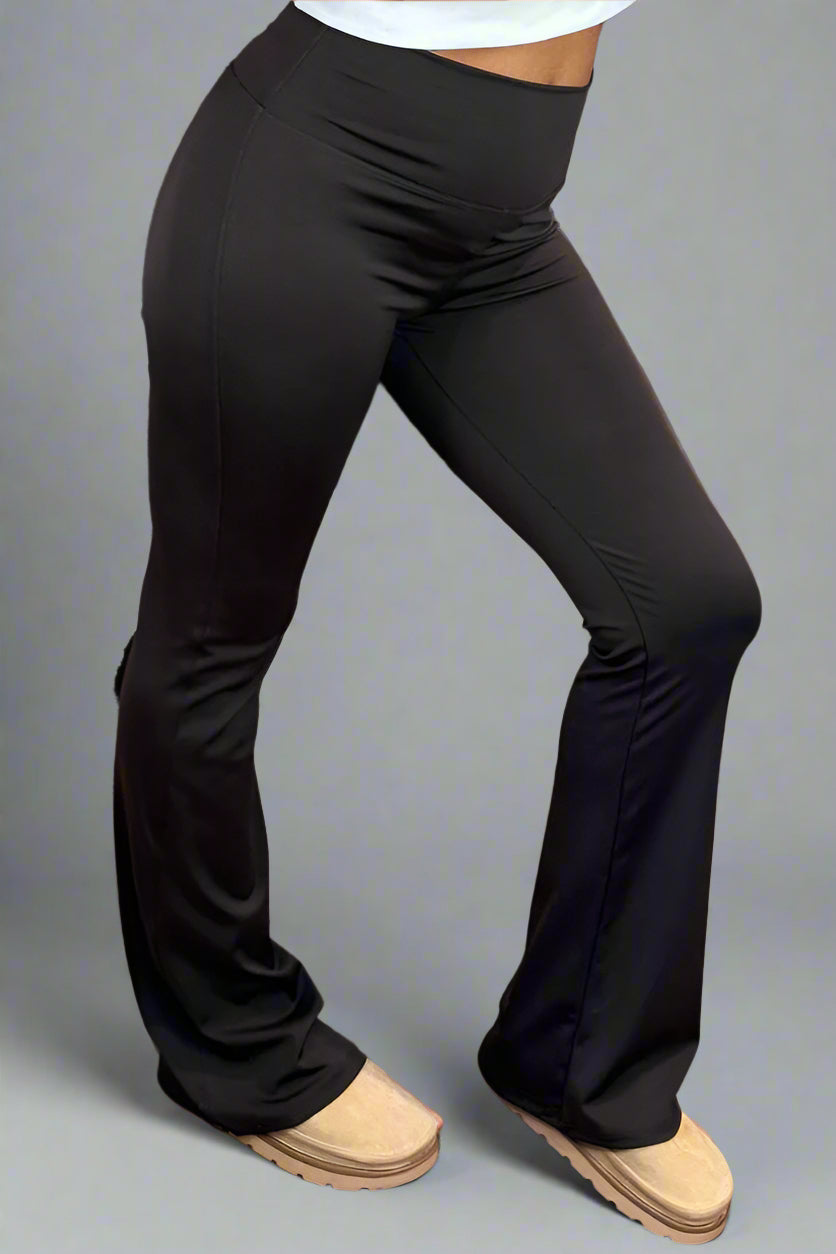 Flared Leg Trousers With Ruched Bum Brown