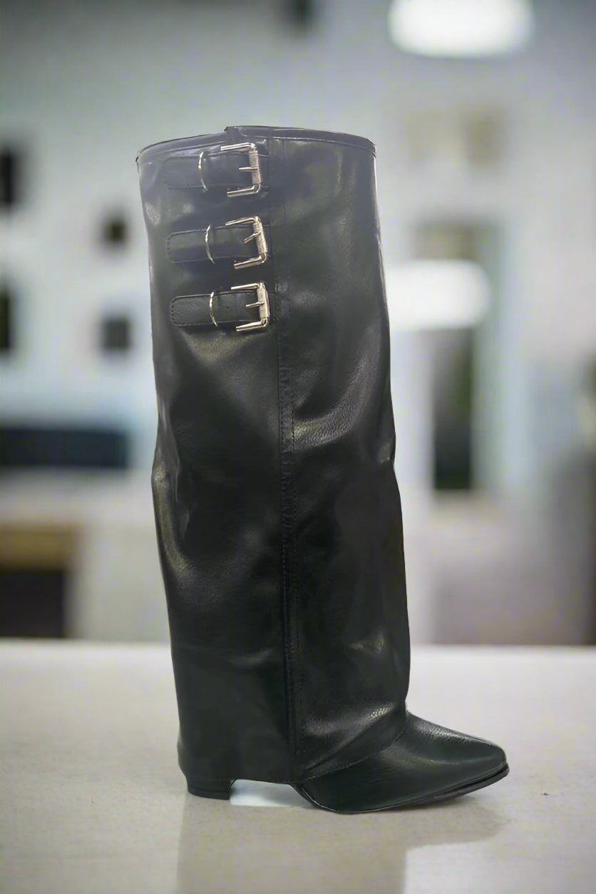 Black Buckle Shark Boots