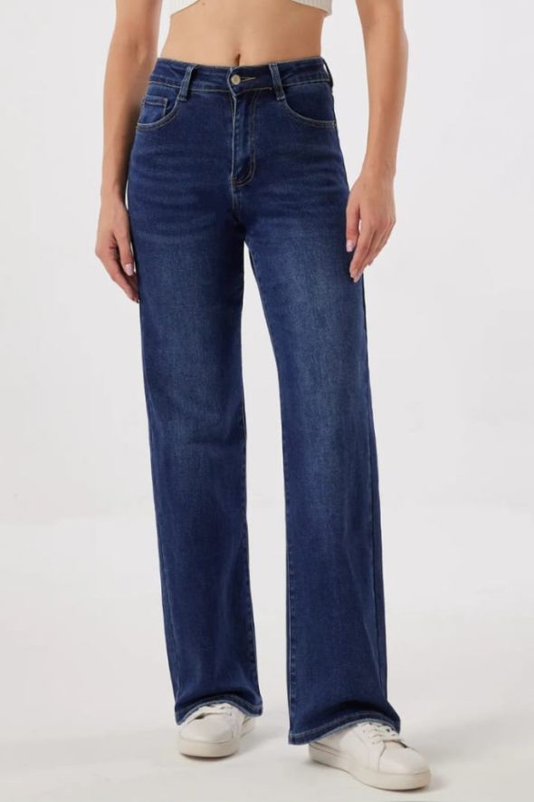 Denim Blue Wide Leg Stretch Jeans