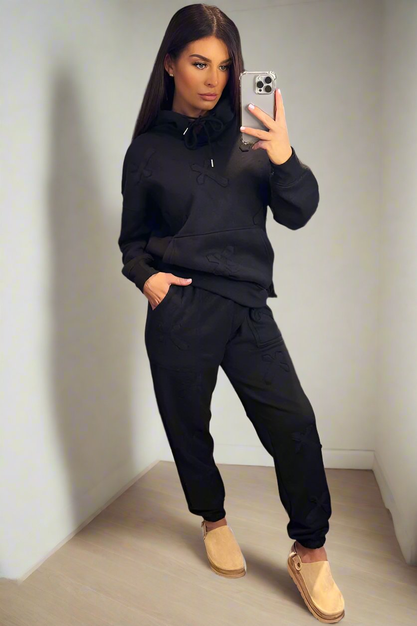 Hoodie And Joggers Tracksuit Cross Patch Loungewear Black