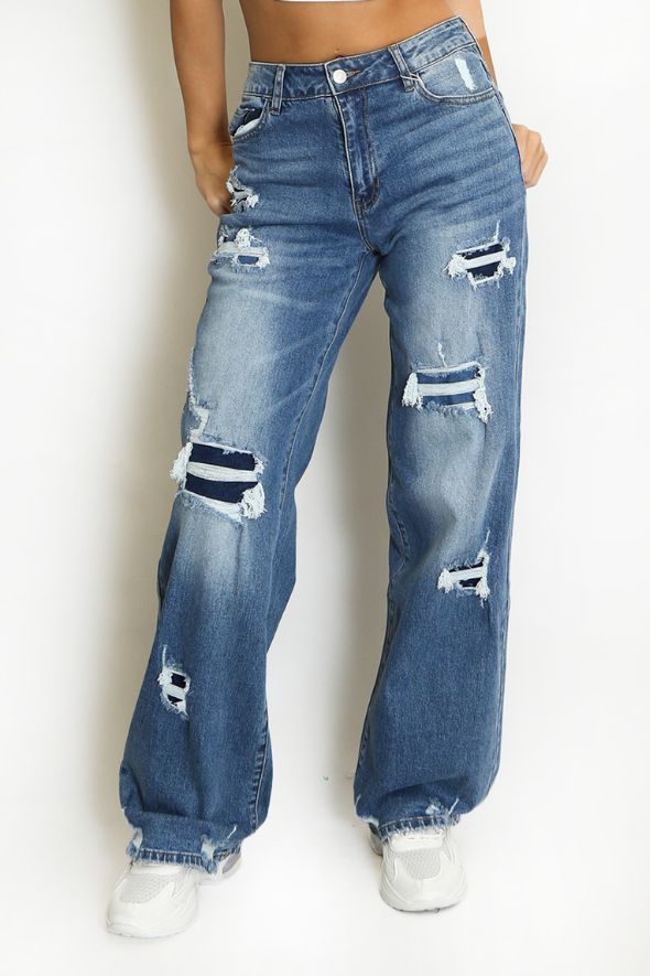 Washed Ripped Dad Fit Denim Jeans