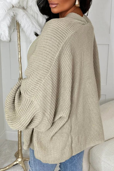 Beige Balloon Sleeve Knitted Cardigan