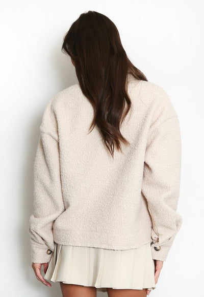 Fleece Jacket With Oversized Pockets Ecru