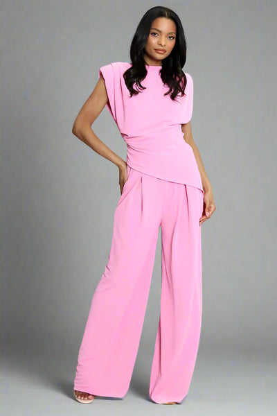 Asymmetric Hem Top And Wide Leg Trouser Co-Ord Pink
