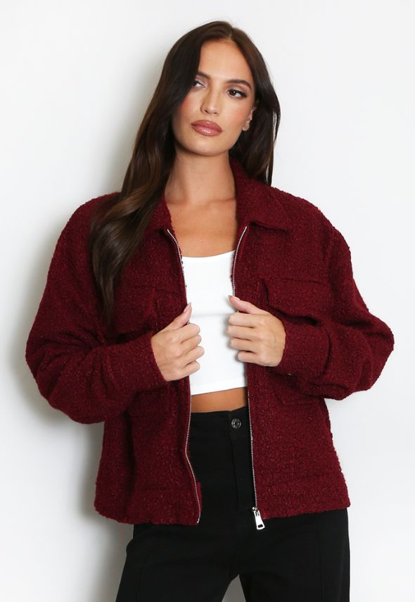 Fleece Jacket With Oversized Pockets Wine