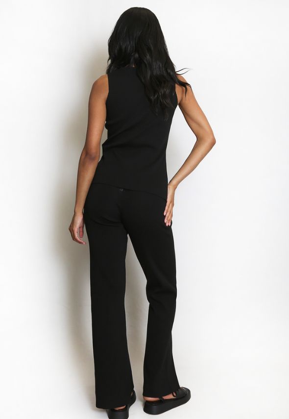 Knit Waistcoat & Flare Trousers Set Black