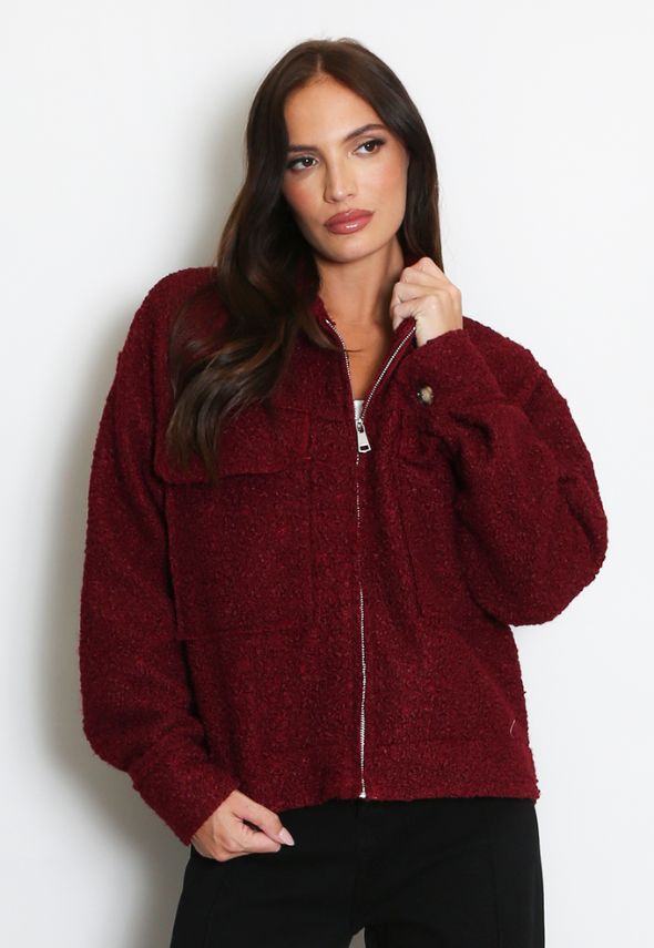 Fleece Jacket With Oversized Pockets Wine