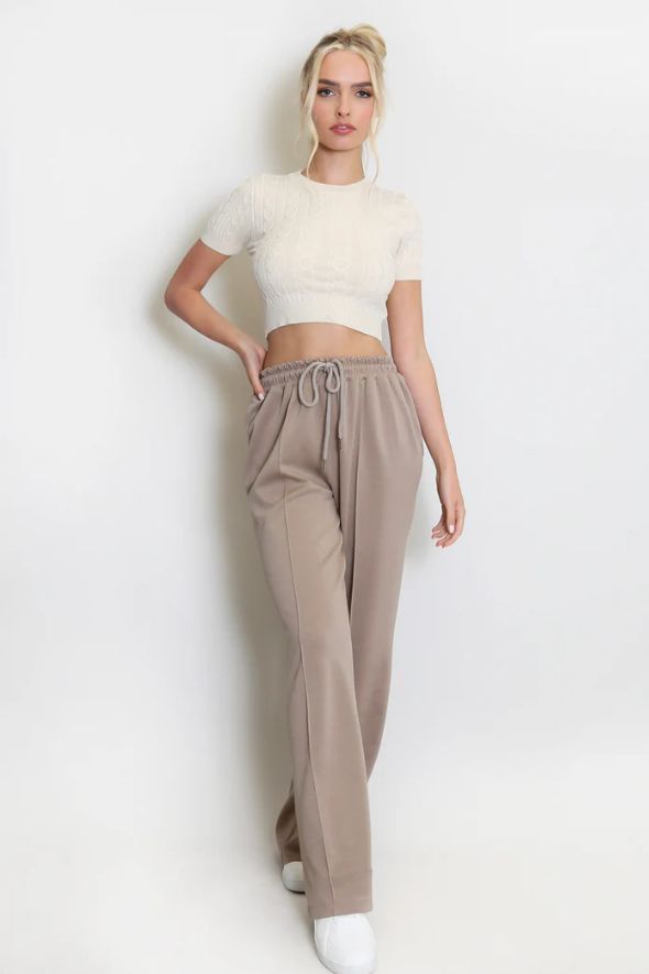 Elasticated Wide Leg Joggers- Beige