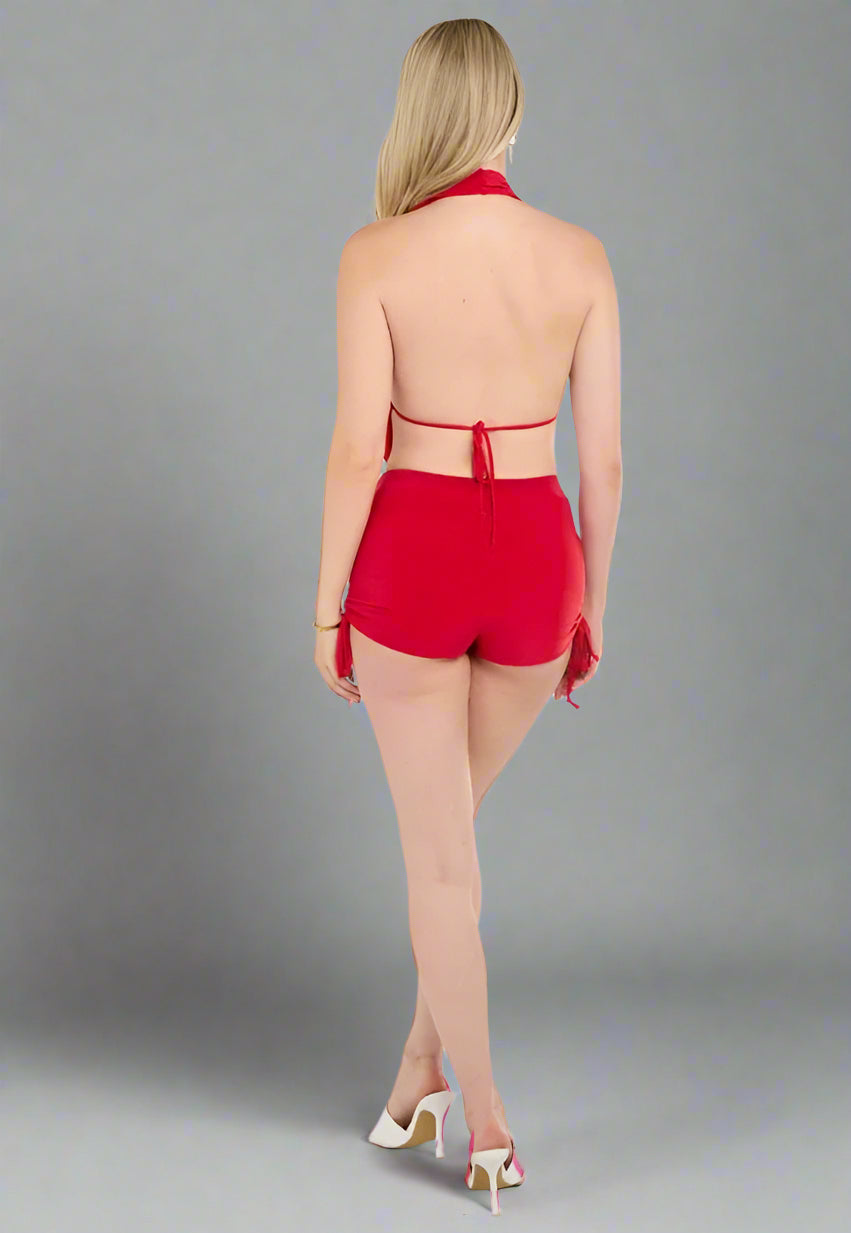 Starfish Halter-Neck Crop Top & Shorts Co-ord Red