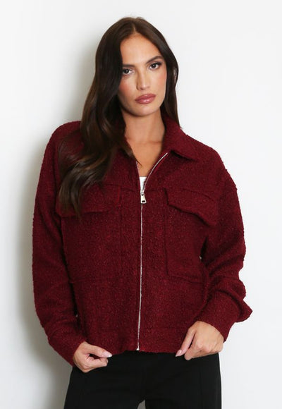 Fleece Jacket With Oversized Pockets Wine