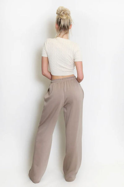 Elasticated Wide Leg Joggers- Beige