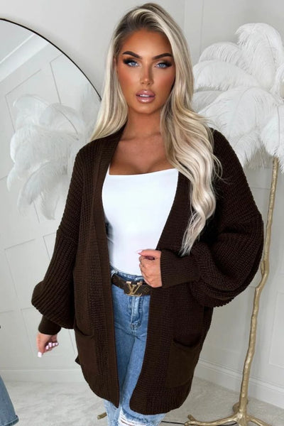 Black Balloon Sleeve Knitted Cardigan