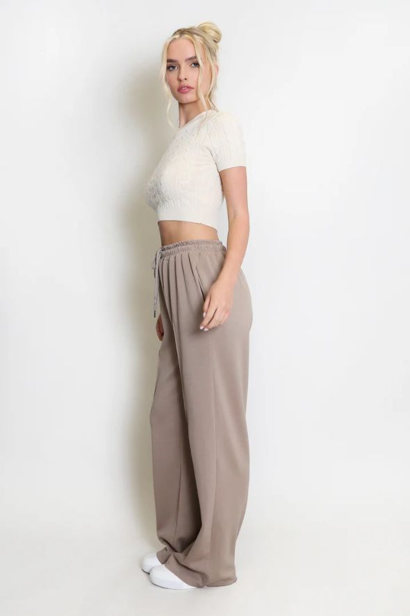 Elasticated Wide Leg Joggers- Beige