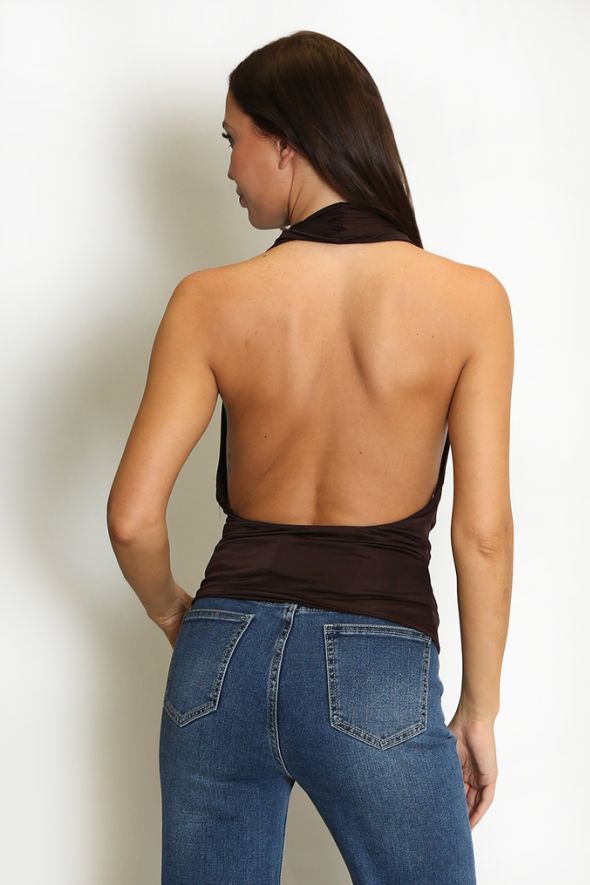 Halter Neck Buckle Drape Top Black