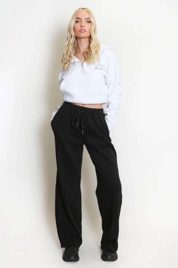 Elasticated Wide Leg Joggers- Black