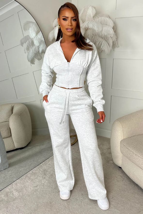 Cropped Zip Up Lounge Co-ord Marl Grey