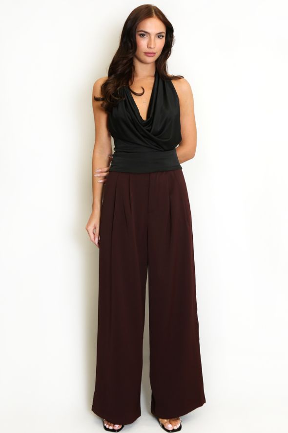 Halter Neck Buckle Drape Top Black