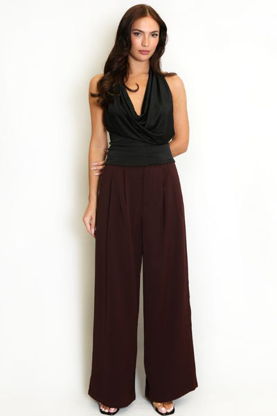 Halter Neck Buckle Drape Top Black