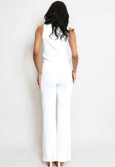 Knit Waistcoat & Flare Trousers Set White