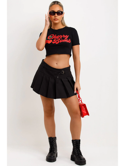 Black Baby Tee Cherry Bomb Short Sleeve Crop T Shirt