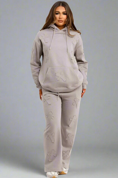 Cross Patch Hoodie And Joggers Tracksuit Lounge Set Dove Grey