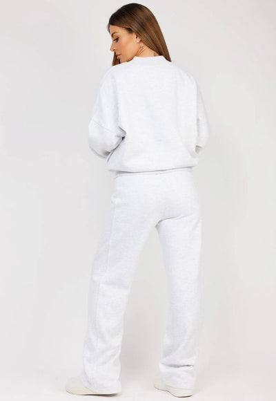 Marl Grey Fleece Bomber Wide-Leg Trousers Tracksuit