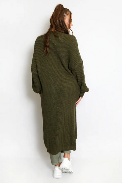 Oversize Longline Knitted Cardigan Khaki